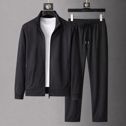George - Men's Zip-Up Tracksuit Set with Stand Collar - Outfit Sets - Black - Davies & Cooper