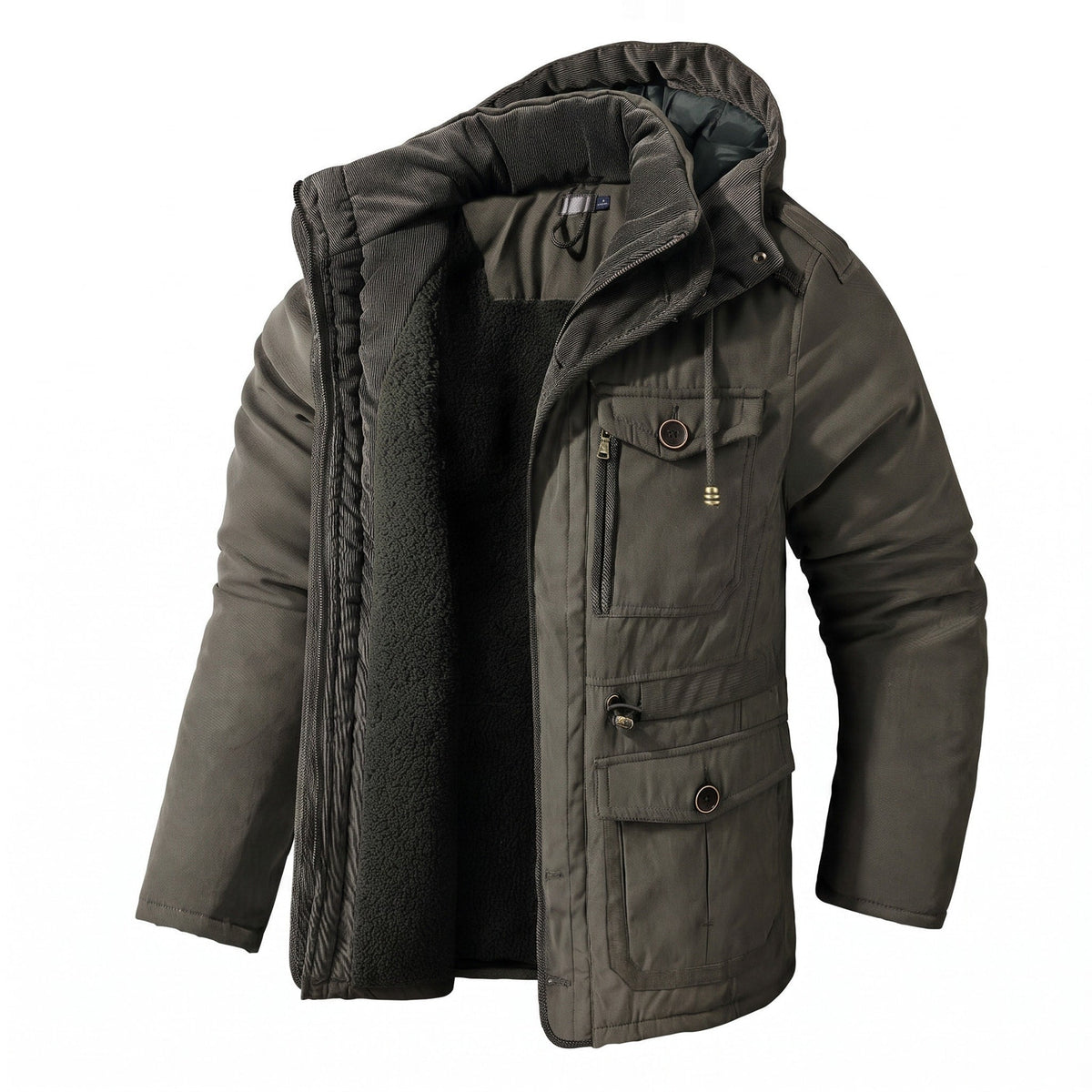 Harry - Men's Hooded Parka Jacket with Multiple Pockets - Green - Davies & Cooper