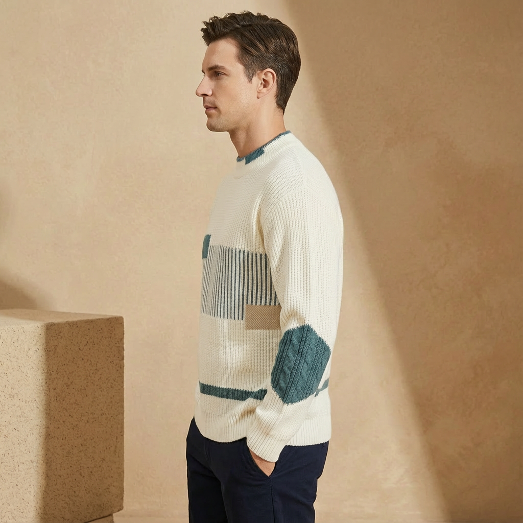 Men's Patchwork Knit Pullover | Crew Neck & Classic Fit 2
