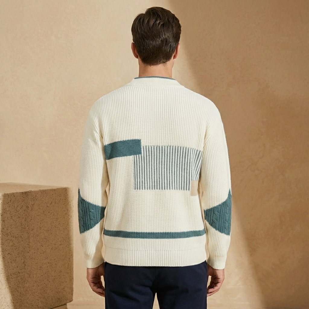 Men's Patchwork Knit Pullover | Crew Neck & Classic Fit 3