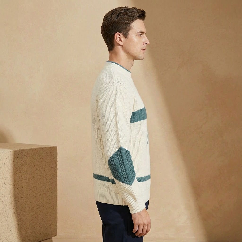 Men's Patchwork Knit Pullover | Crew Neck & Classic Fit 4