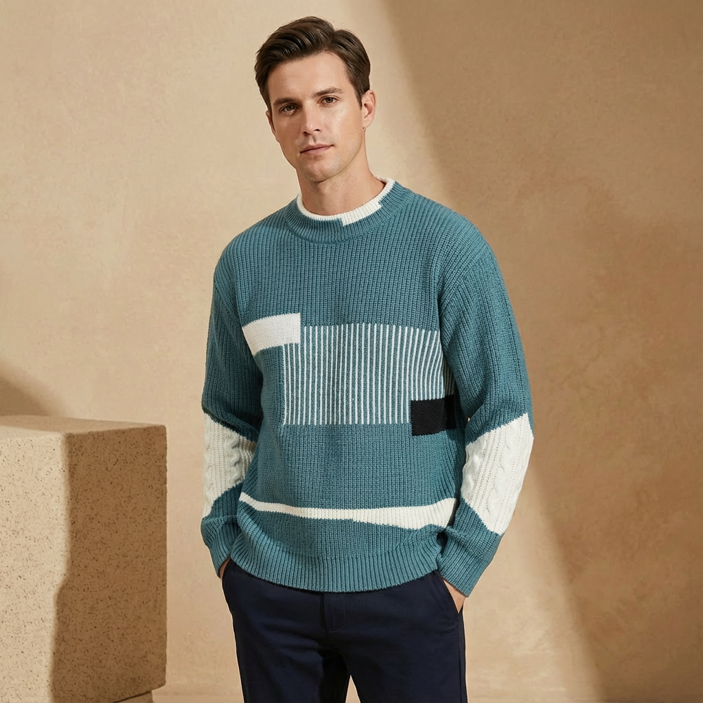 Men's Patchwork Knit Pullover | Crew Neck & Classic Fit 6