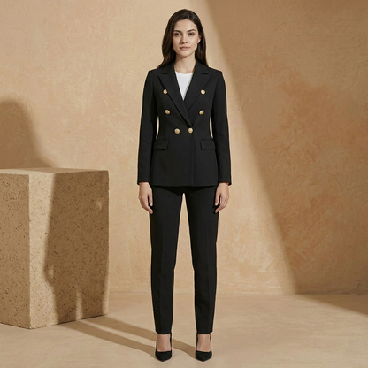 Women's Double-Breasted Blazer Suit Set Tapered Trousers 10