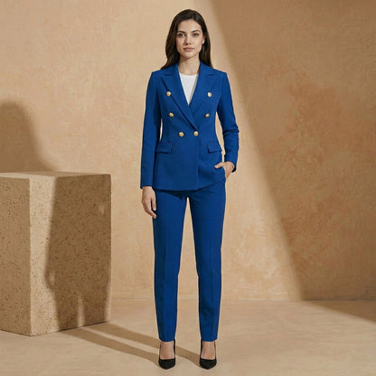 Women's Double-Breasted Blazer Suit Set Tapered Trousers 7