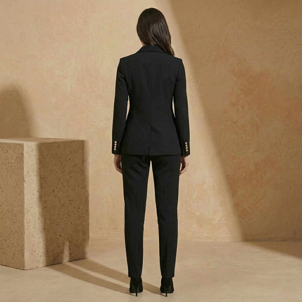 Women's Double-Breasted Blazer Suit Set Tapered Trousers 8