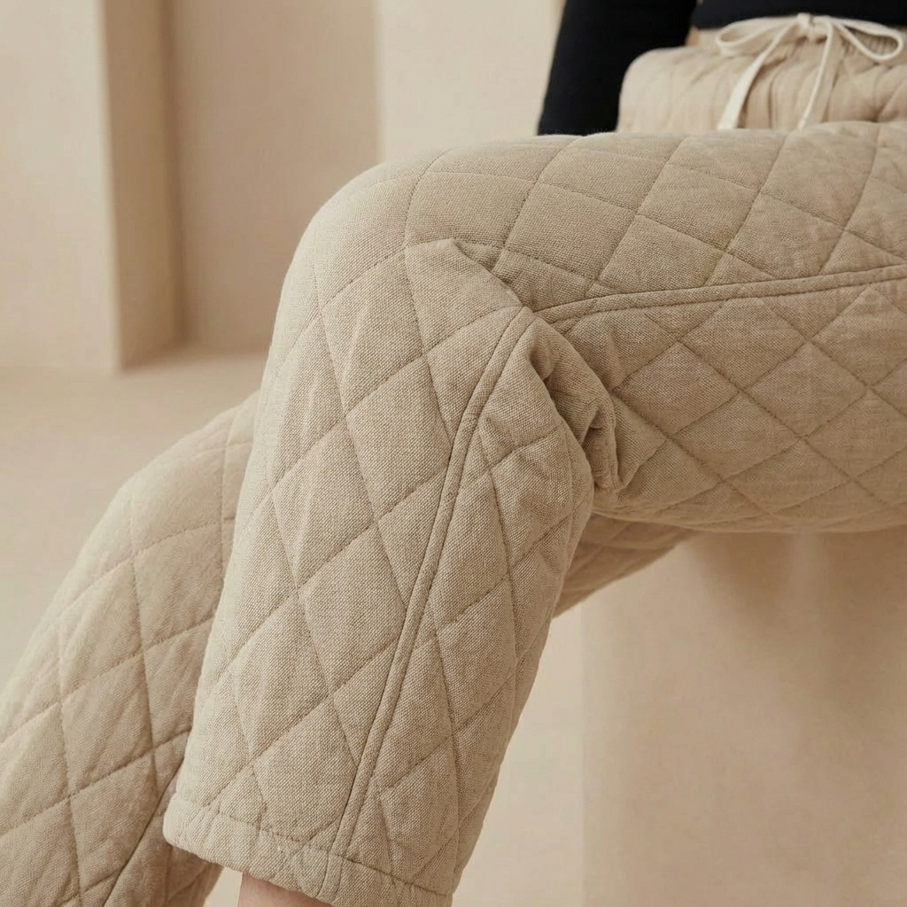 Women's Quilted Joggers Drawstring Fastening Ribbed Side Panels 2