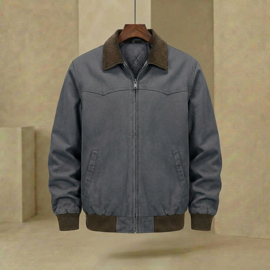 Men's Quilted Work Jacket Insulated Coat Ribbed Cuffs Pockets 5