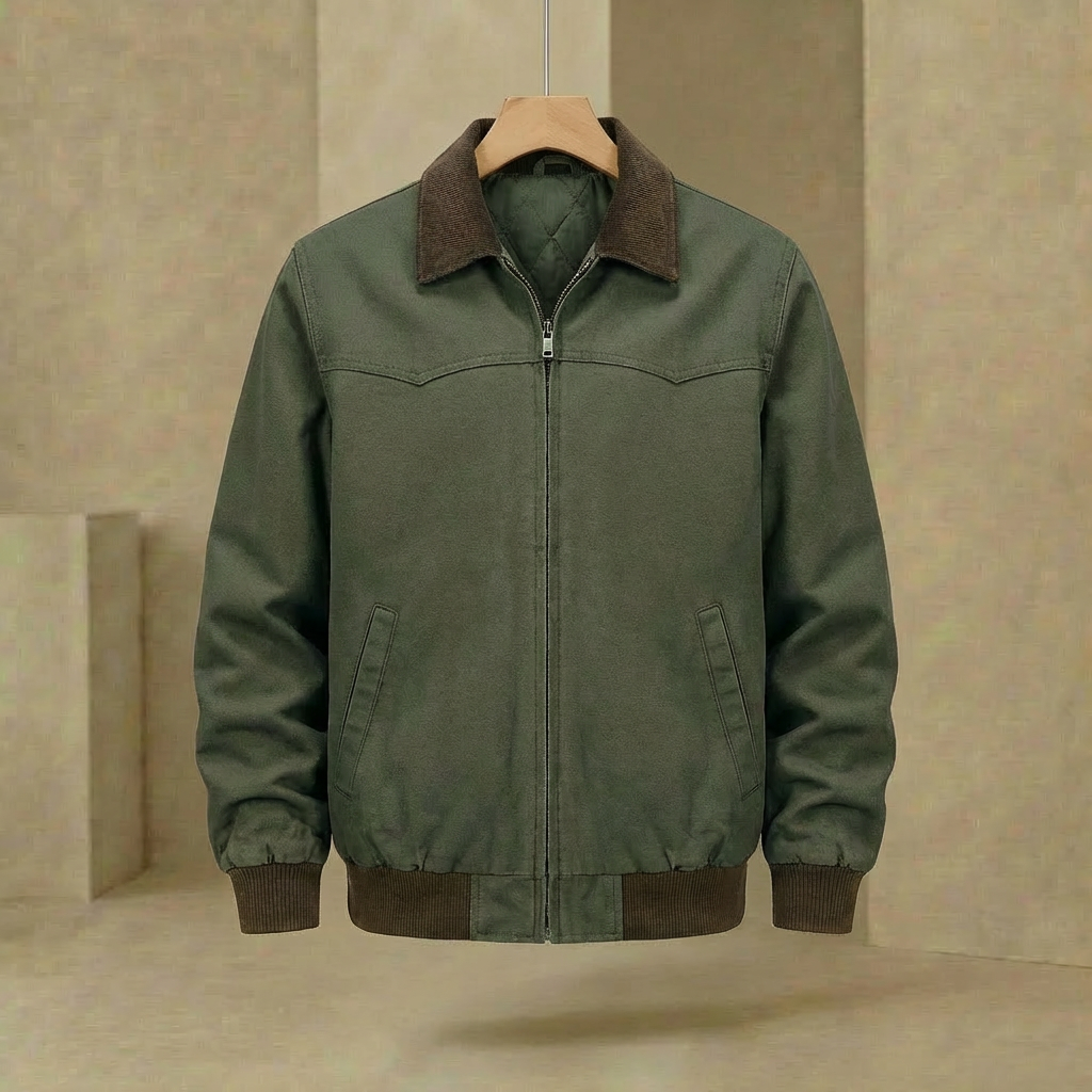 Men's Quilted Work Jacket Insulated Coat Ribbed Cuffs Pockets 1