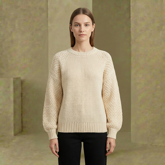 Women's Balloon-Sleeve Knit Sweater | Textured & Relaxed Fit 1