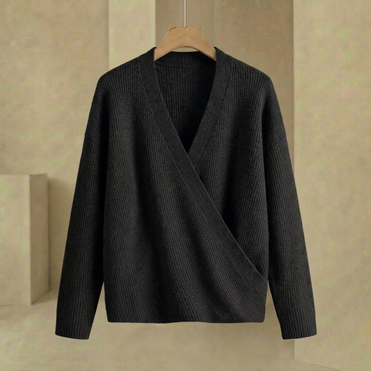 Women's Wrap Sweater | Ribbed V-Neck Knit 1