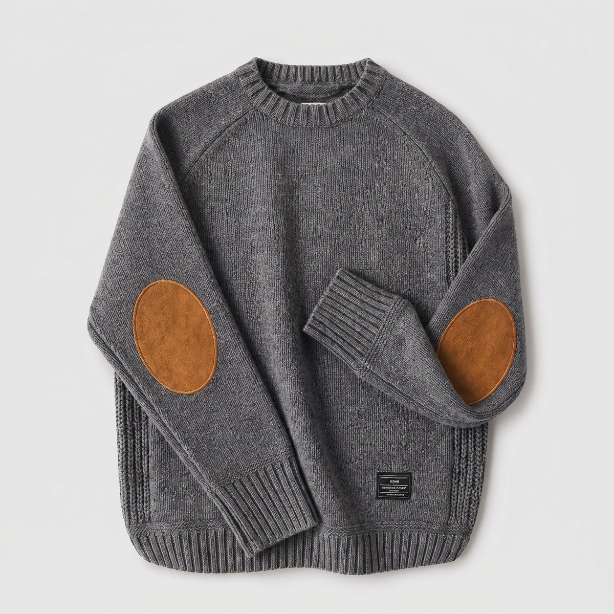 James - Men's Elbow Patch Knitted Jumper with Ribbed Trim - Sweaters - Grey - Davies & Cooper
