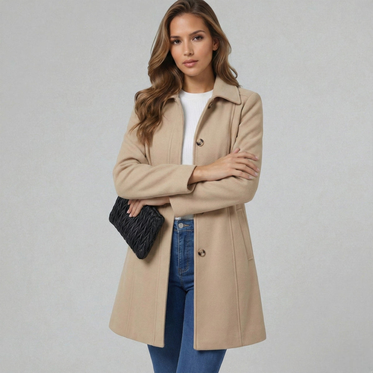 Josephine – Women's Coat with Button Placket - Jacket - Cream White - Davies & Cooper