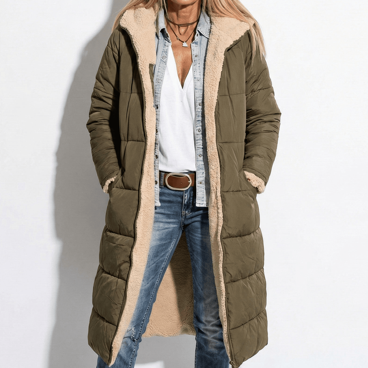 Kaela – Women's Quilted Coat for Cold Weather - Winter coat - Olive Green - Davies & Cooper