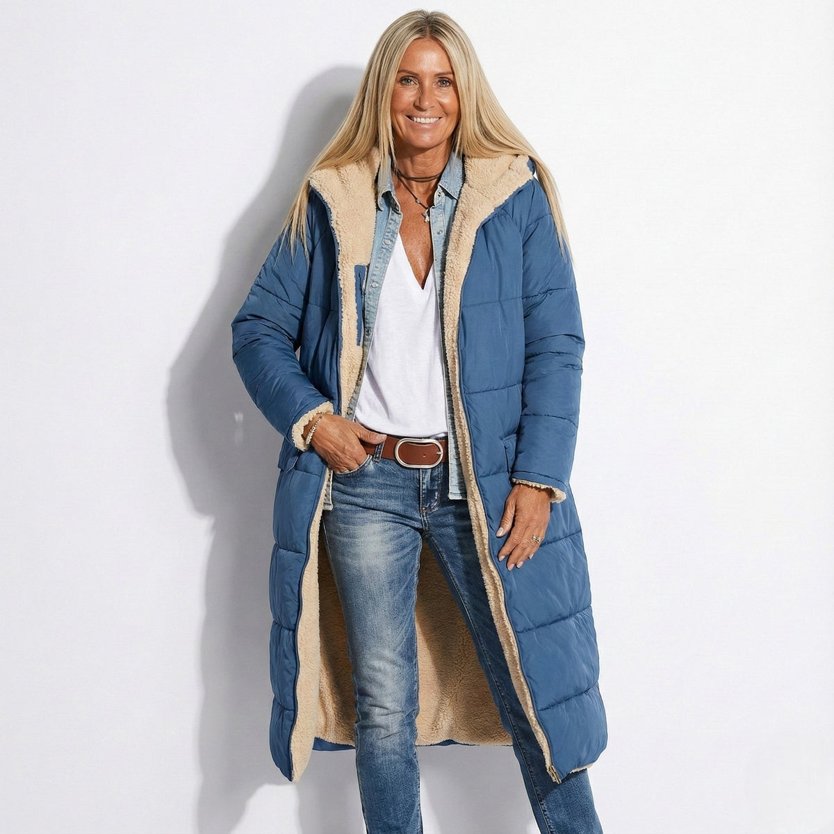 Kaela – Women's Quilted Coat for Cold Weather - Winter coat - Navy Blue - Davies & Cooper