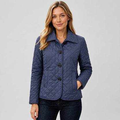 Klara - Women's Quilted Transitional Jacket with Collar and Button Front - Coats & Jackets - Blue - Davies & Cooper