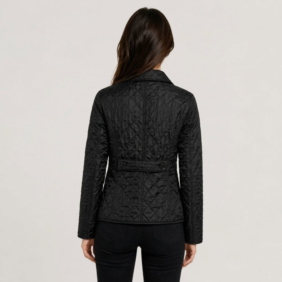 Klara - Women's Quilted Transitional Jacket with Collar and Button Front - Coats & Jackets - Black - Davies & Cooper