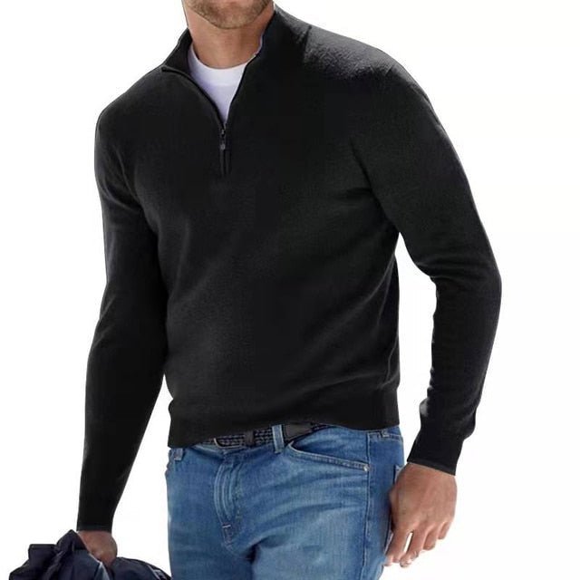 Leon – Long Sleeve Zip Jumper - Sweaters - Black - Davies & Cooper