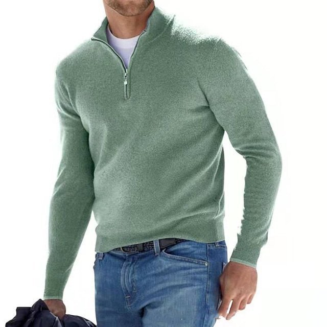Leon – Long Sleeve Zip Jumper - Sweaters - Green - Davies & Cooper