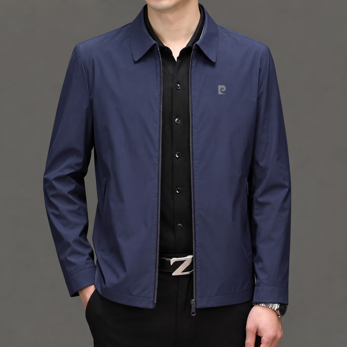 Liam - Men's Transitional Point Collar Jacket with Concealed Zip - Coats & Jackets - Blue - Davies & Cooper