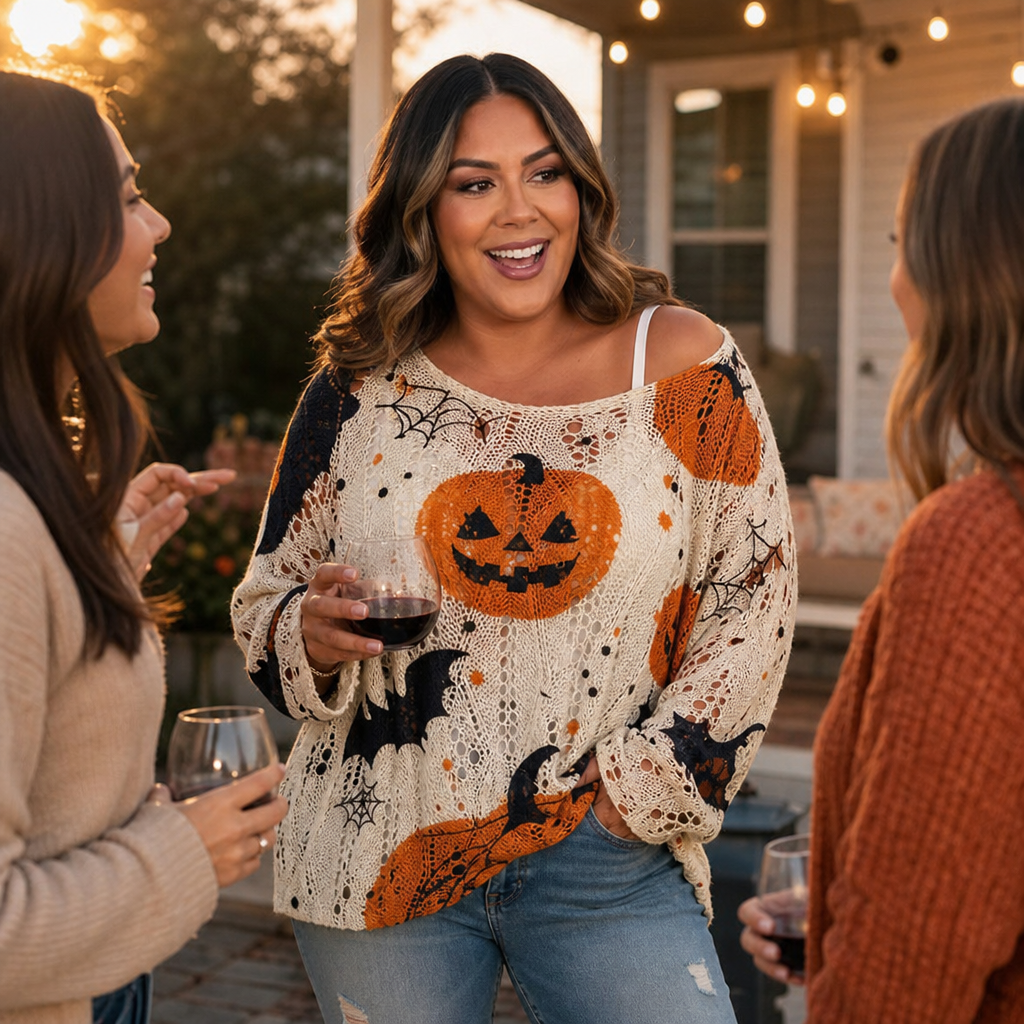 Women's Pumpkin Sweater | Open-Knit Crochet Design 3