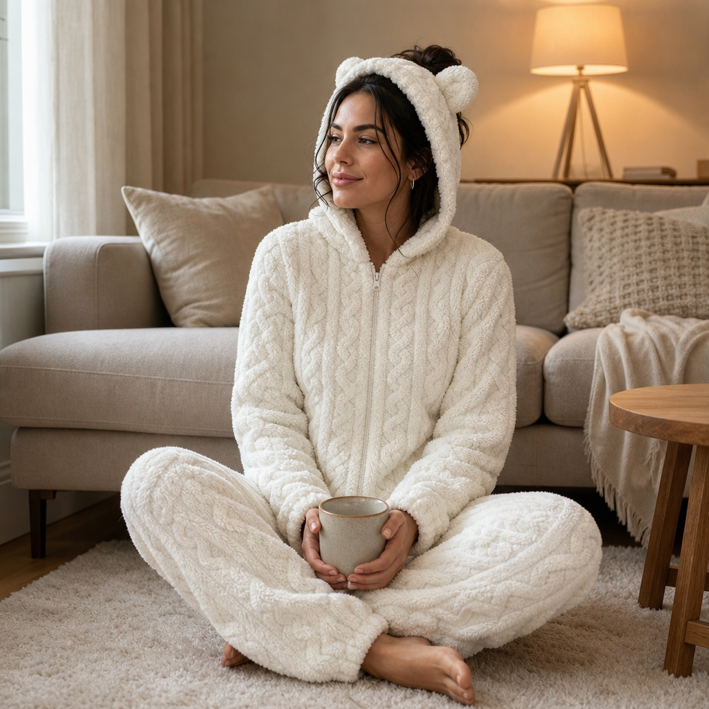 Women's Hooded Bear Onesie | Full-Length Cable-Knit Warmth 4