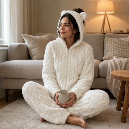 Women's Hooded Bear Onesie | Full-Length Cable-Knit Warmth 4