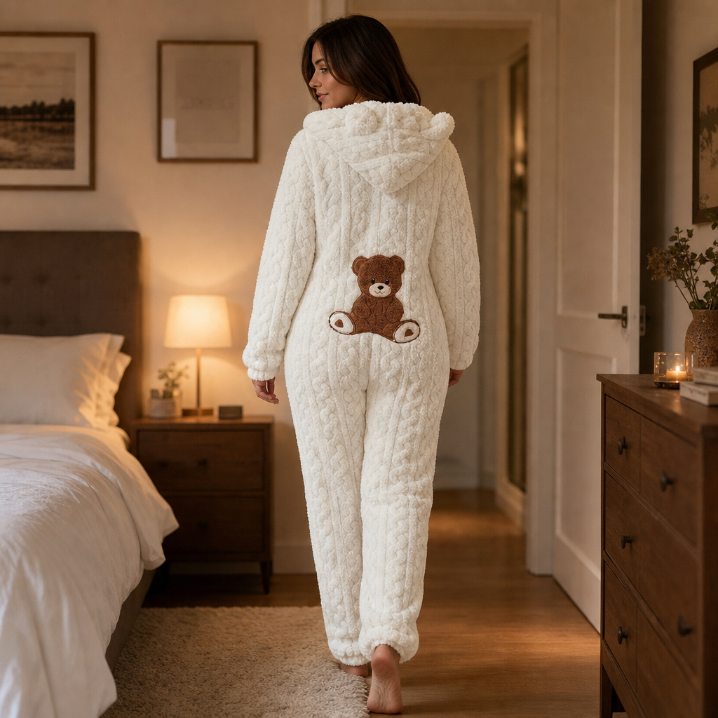 Women's Hooded Bear Onesie | Full-Length Cable-Knit Warmth 6