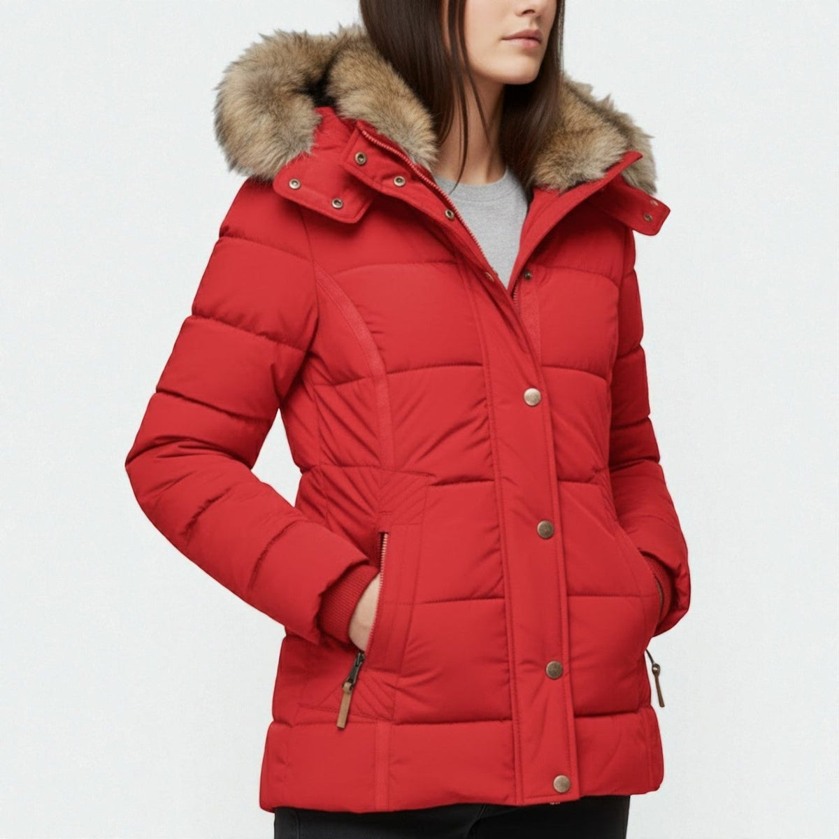 Lysandra – Women's Parka Coat with Hood - Winter Jacket - Red - Davies & Cooper