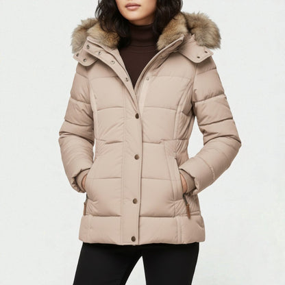 Lysandra – Women's Parka Coat with Hood - Winter Jacket - Beige - Davies & Cooper