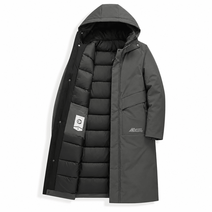 Marcus - Men's Hooded Quilted Longline Parka Jacket with Drawstring Hem - Parkas - Grey - Davies & Cooper