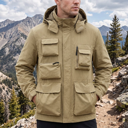 Marcus - Men's Multi-Pocket Hooded Utility Jacket - Coats & Jackets - Khaki - Davies & Cooper