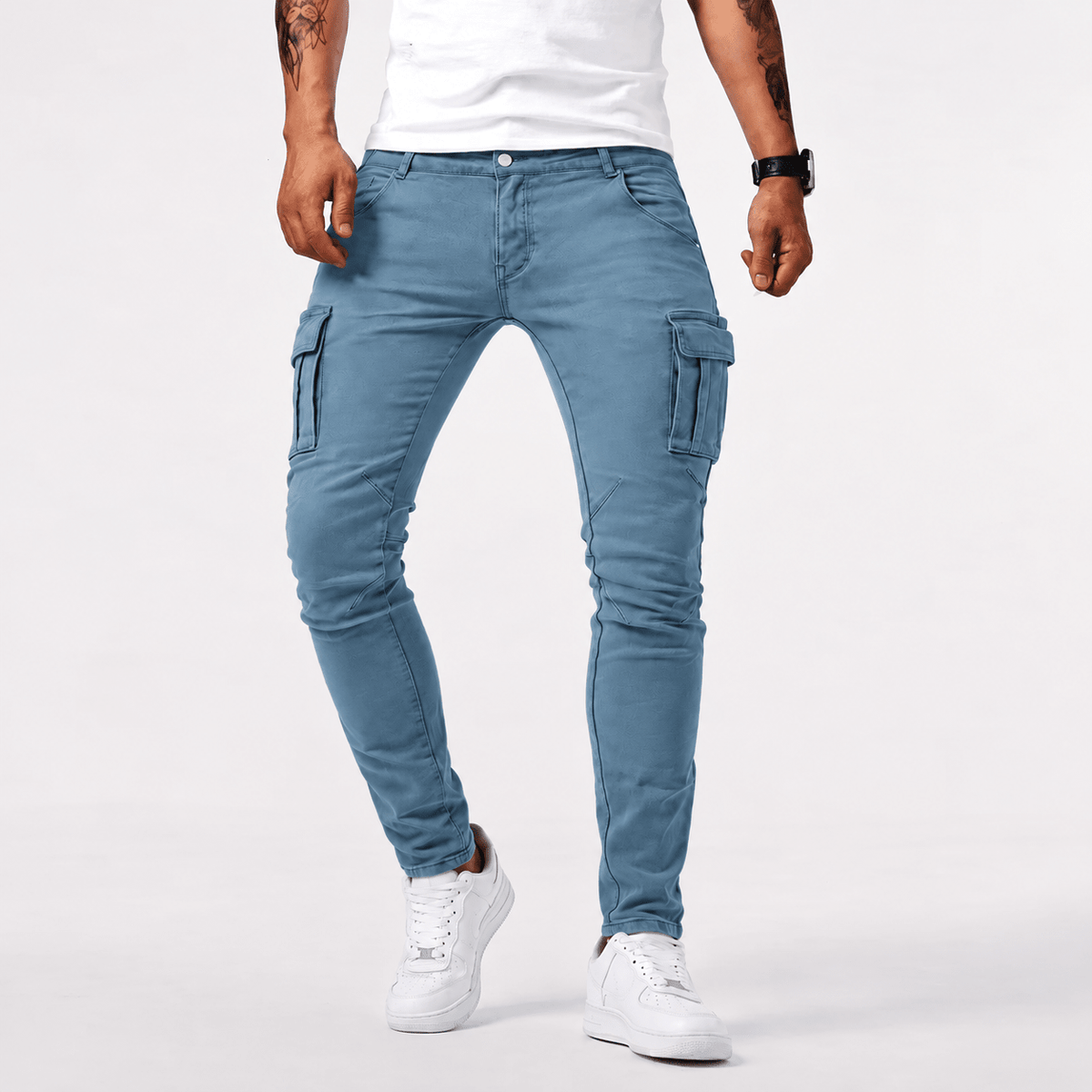 Marcus - Men's Slim Fit Denim Jeans with Multiple Pockets - Jeans - Light Blue - Davies & Cooper