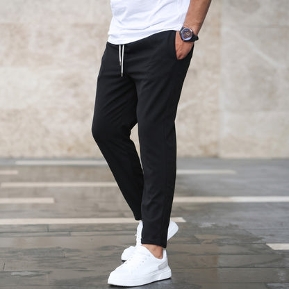 Marcus - Men's Slim Fit Elasticated Waist Jogger Trousers with Drawstring - Joggers - Black - Davies & Cooper
