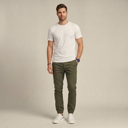 Marcus - Men's Slim Fit Elasticated Waist Jogger Trousers with Drawstring - Joggers - Army Green - Davies & Cooper