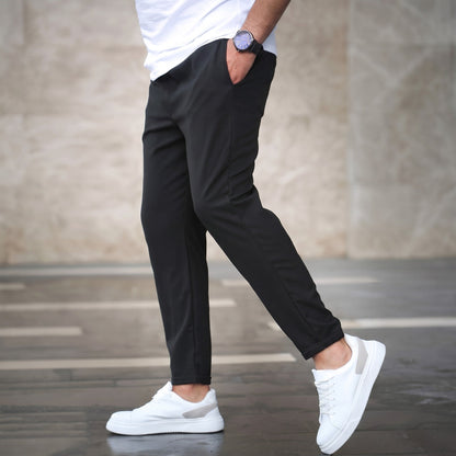 Marcus - Men's Slim Fit Elasticated Waist Jogger Trousers with Drawstring - Joggers - Black - Davies & Cooper