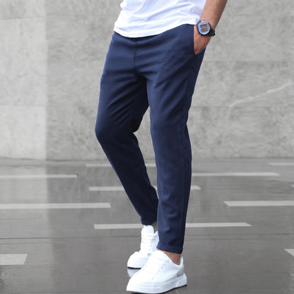 Marcus - Men's Slim Fit Elasticated Waist Jogger Trousers with Drawstring - Joggers - Navy Blue - Davies & Cooper