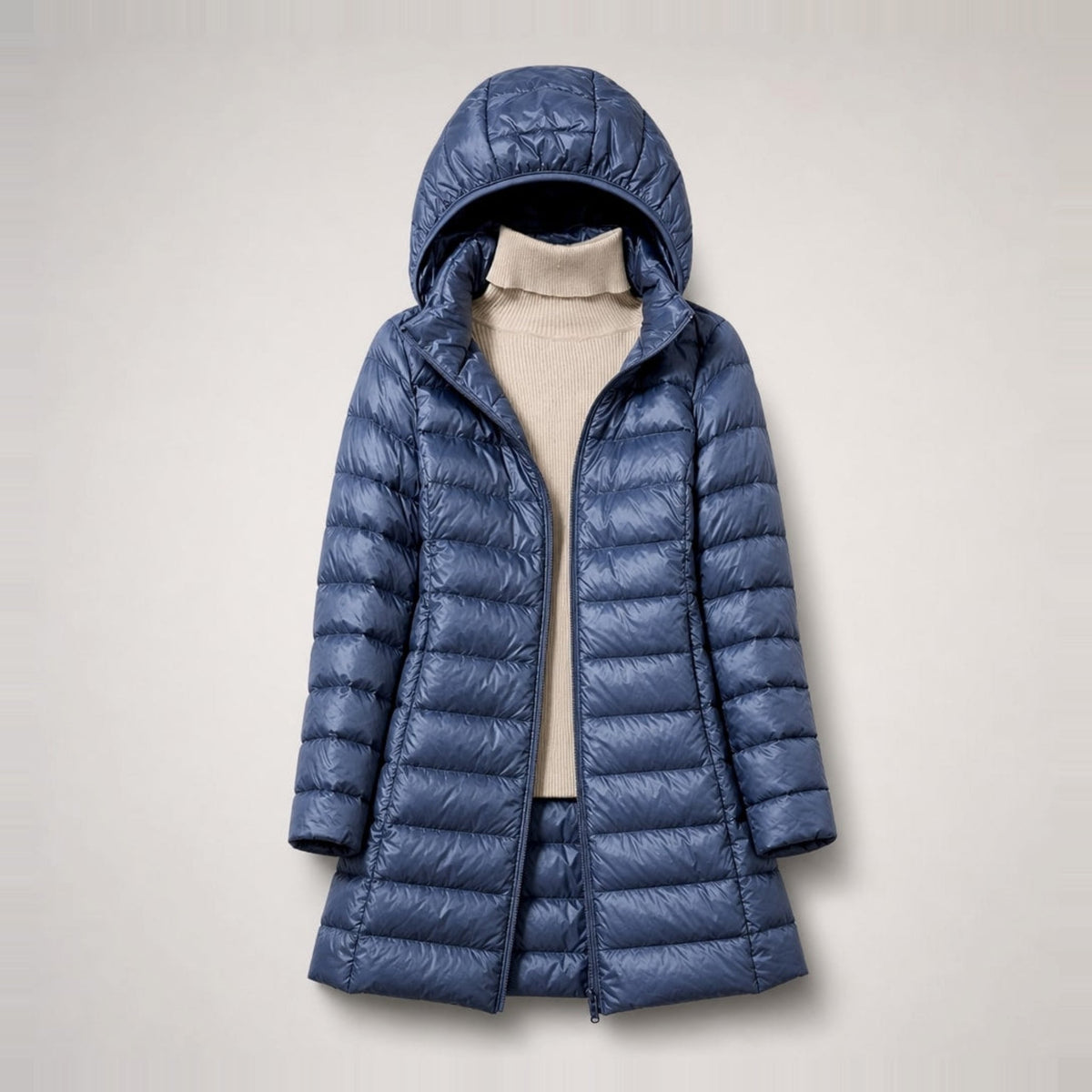 Margaret - Women's Longline Lightweight Puffer Jacket - Puffer Jackets - Blue - Davies & Cooper