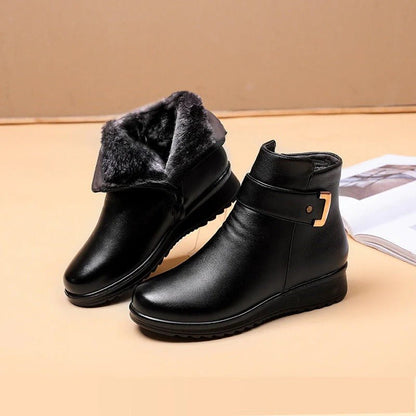 Margaret - Women's Orthopaedic Fur-Lined Ankle Boots with Buckle Strap - Boots - Black - Davies & Cooper