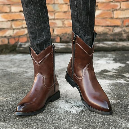 Men's Cowboy Boots Pointed Toe Stacked Heel Pull-On 10