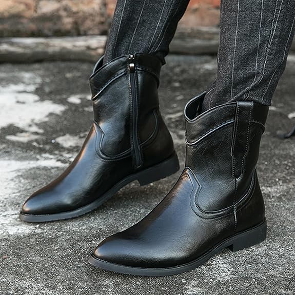 Men's Cowboy Boots Pointed Toe Stacked Heel Pull-On 2