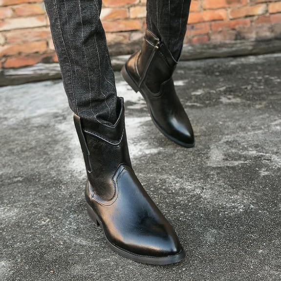 Men's Cowboy Boots Pointed Toe Stacked Heel Pull-On 3