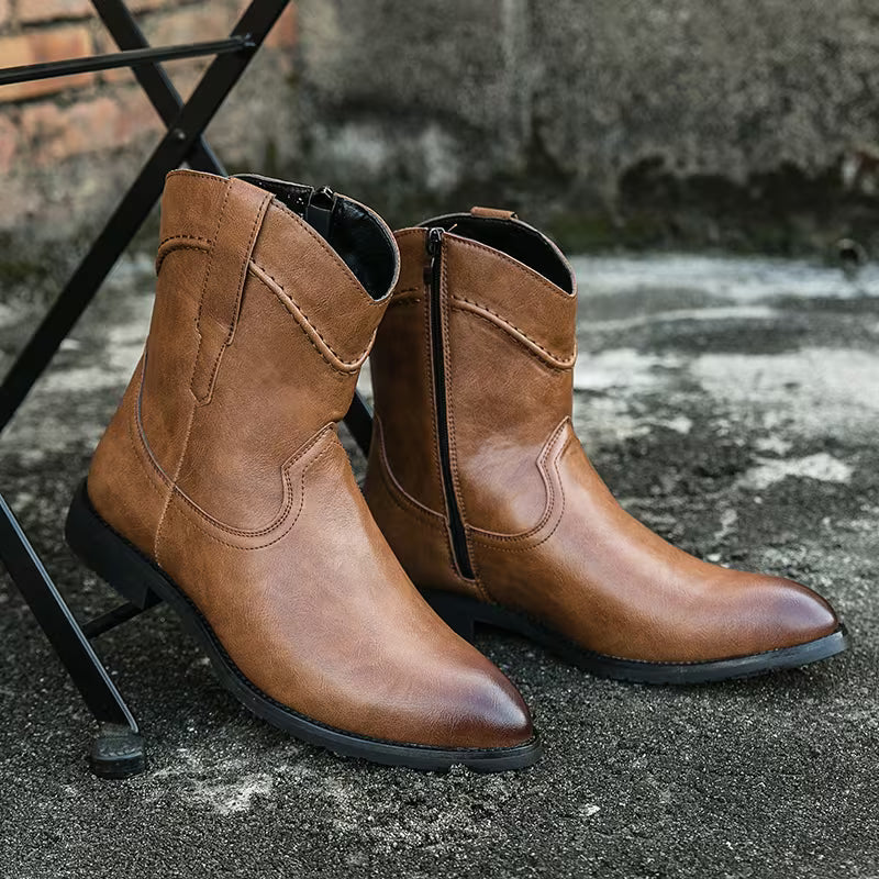 Men's Cowboy Boots Pointed Toe Stacked Heel Pull-On 4