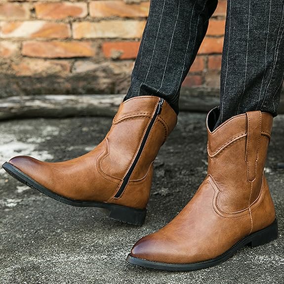 Men's Cowboy Boots Pointed Toe Stacked Heel Pull-On 5