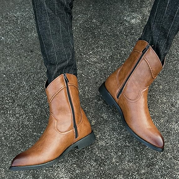 Men's Cowboy Boots Pointed Toe Stacked Heel Pull-On 6