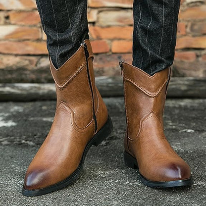 Men's Cowboy Boots Pointed Toe Stacked Heel Pull-On 7