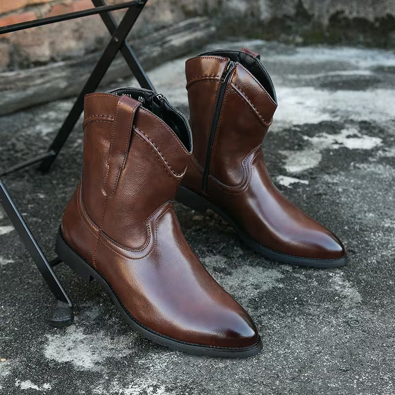 Men's Cowboy Boots Pointed Toe Stacked Heel Pull-On 8