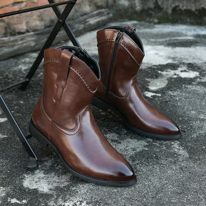 Men's Cowboy Boots Pointed Toe Stacked Heel Pull-On 8