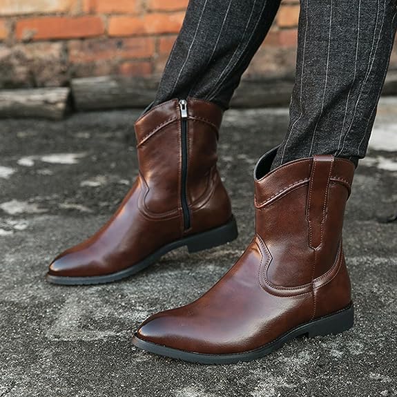 Men's Cowboy Boots Pointed Toe Stacked Heel Pull-On 9