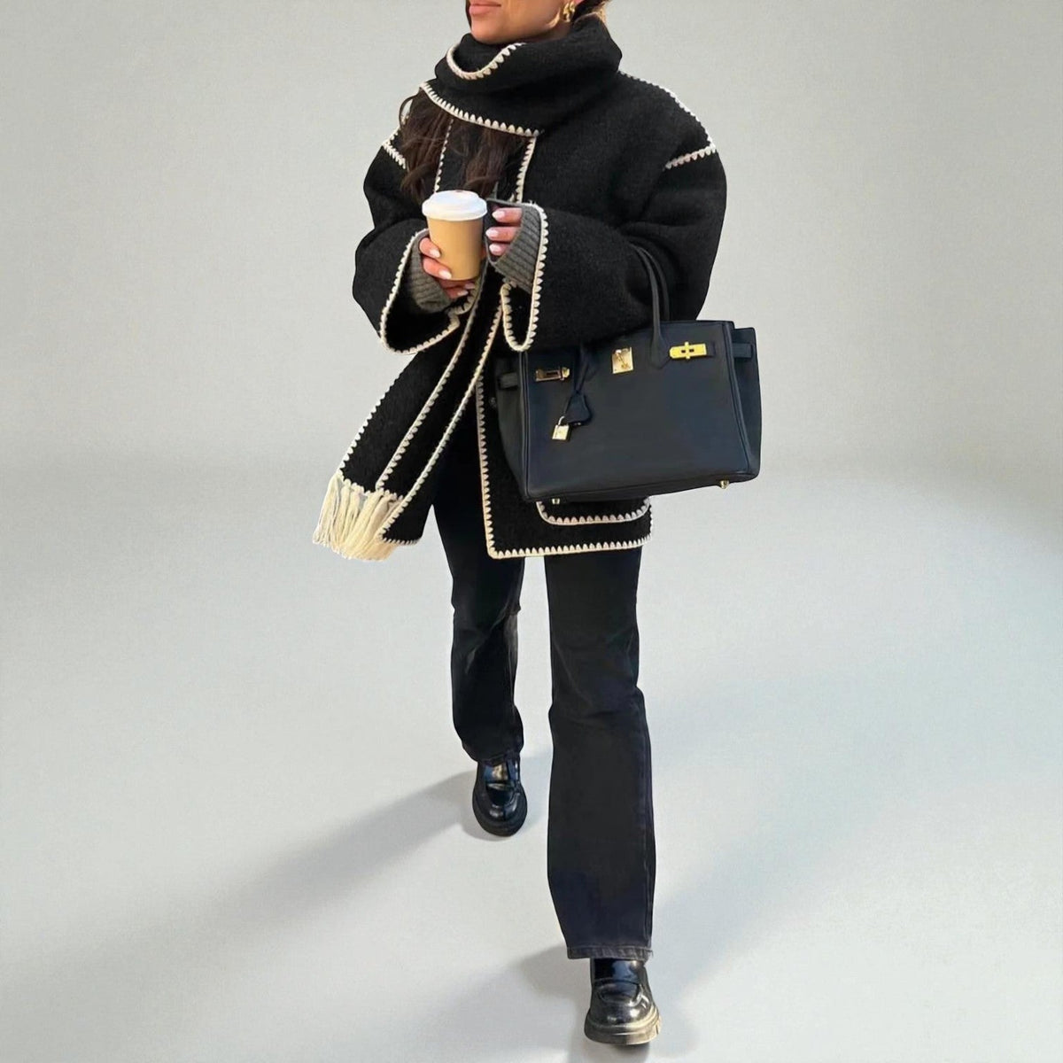 Mira – Women's Jacket with Shawl Collar - Tweed Jacket - Black - Davies & Cooper