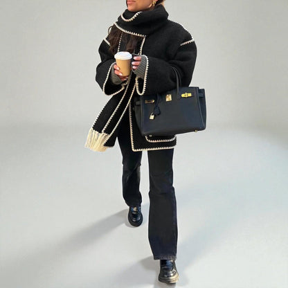 Mira – Women's Jacket with Shawl Collar - Tweed Jacket - Black - Davies & Cooper